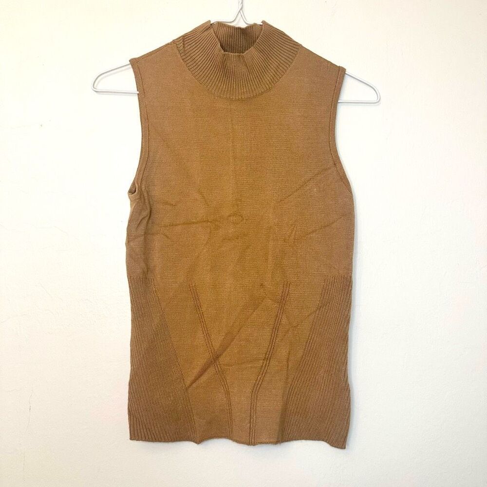 Elie Tahari Sleeveless Turtleneck Tank in Camel Brown